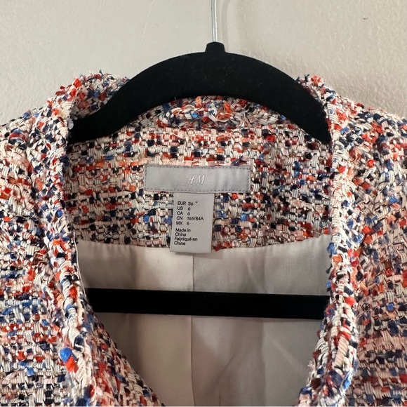 H&M Orange Multicolored Textured Weave Frayed Jacket Size 6 - Picture 9 of 11